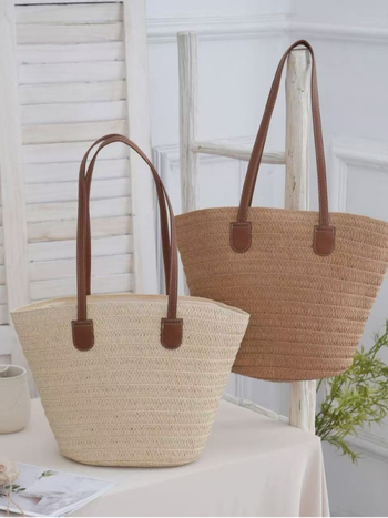 Geantă de umăr din pai Shengkun, stil urban simplu, design pătrat mic, bretele duble, capacitate mare pentru utilizare zilnică