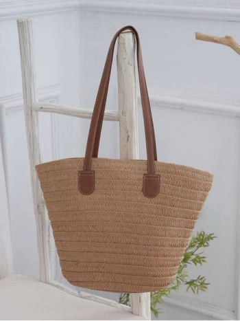 Geantă de umăr din pai Shengkun, stil urban simplu, design pătrat mic, bretele duble, capacitate mare pentru utilizare zilnică