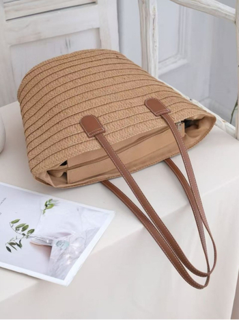 Geantă de umăr din pai Shengkun, stil urban simplu, design pătrat mic, bretele duble, capacitate mare pentru utilizare zilnică