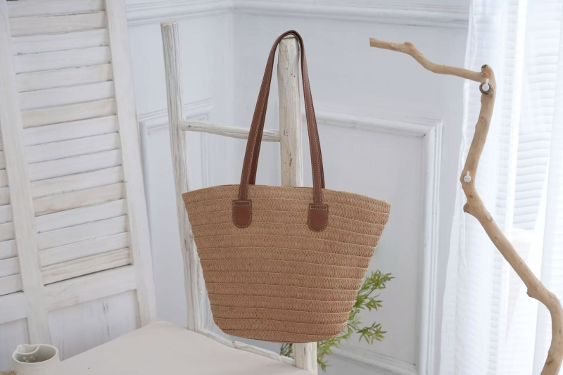 Geantă de umăr din pai Shengkun, stil urban simplu, design pătrat mic, bretele duble, capacitate mare pentru utilizare zilnică