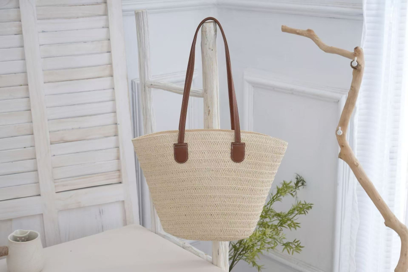 Geantă de umăr din pai Shengkun, stil urban simplu, design pătrat mic, bretele duble, capacitate mare pentru utilizare zilnică