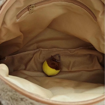 Geantă tote din pluș, formă rotundă, închidere cu fermoar, căptușeală poliester, buzunar cu fermoar