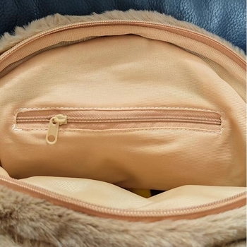 Geantă tote din pluș, formă rotundă, închidere cu fermoar, căptușeală poliester, buzunar cu fermoar