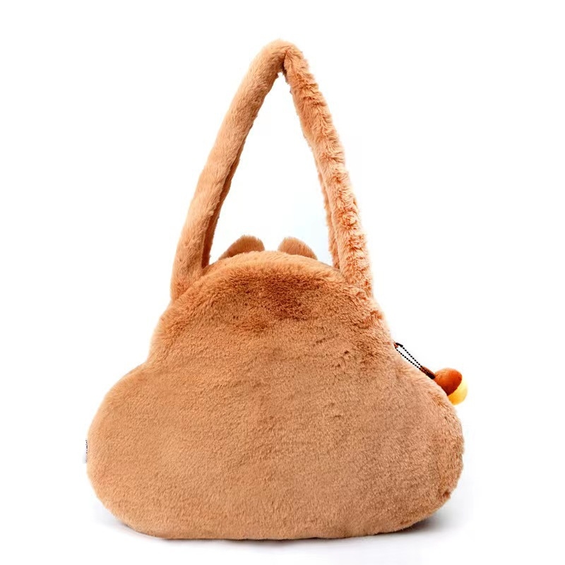 Geantă tote din pluș, formă rotundă, închidere cu fermoar, căptușeală poliester, buzunar cu fermoar