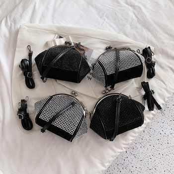 Genți de umăr pentru femei cu cristale, PU material, formă orizontală pătrată, închidere cu lacăt, căptușeală din poliester, buzunar pentru telefon