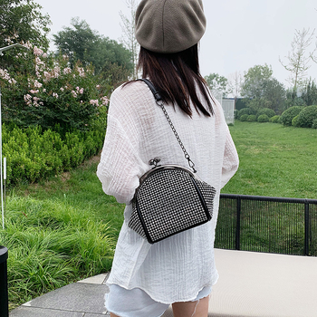 Genți de umăr pentru femei cu cristale, PU material, formă orizontală pătrată, închidere cu lacăt, căptușeală din poliester, buzunar pentru telefon