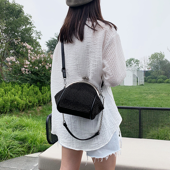 Genți de umăr pentru femei cu cristale, PU material, formă orizontală pătrată, închidere cu lacăt, căptușeală din poliester, buzunar pentru telefon