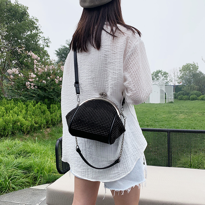 Genți de umăr pentru femei cu cristale, PU material, formă orizontală pătrată, închidere cu lacăt, căptușeală din poliester, buzunar pentru telefon