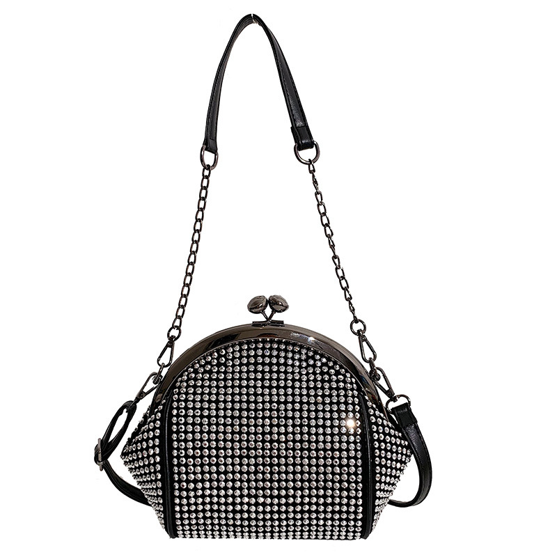 Genți de umăr pentru femei cu cristale, PU material, formă orizontală pătrată, închidere cu lacăt, căptușeală din poliester, buzunar pentru telefon