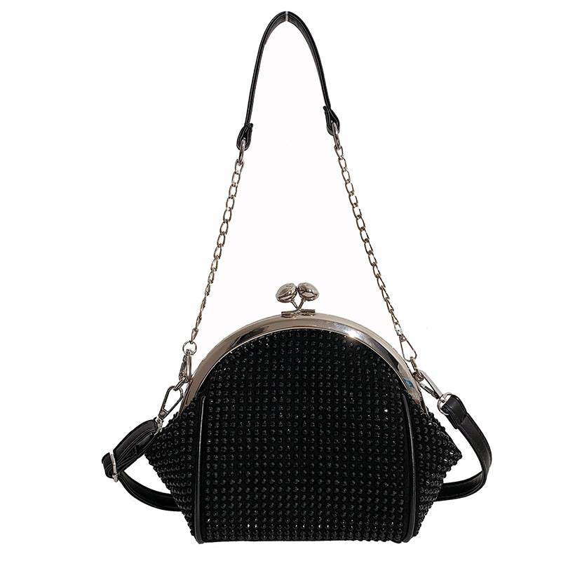 Genți de umăr pentru femei cu cristale, PU material, formă orizontală pătrată, închidere cu lacăt, căptușeală din poliester, buzunar pentru telefon