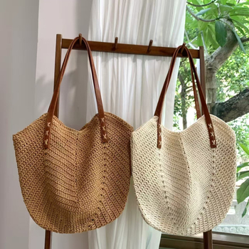 Geantă de plajă din sfoară de bumbac, stil casual, geantă Tote, formă verticală pătrată, fermoar, buzunar interior pentru telefon