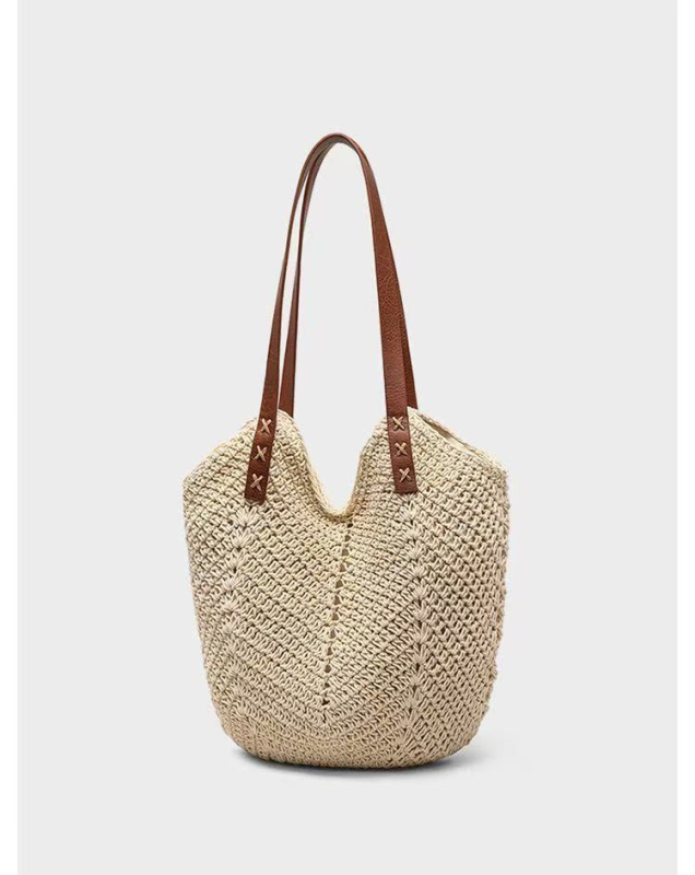 Geantă de plajă din sfoară de bumbac, stil casual, geantă Tote, formă verticală pătrată, fermoar, buzunar interior pentru telefon