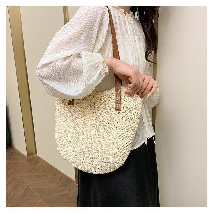 Geantă de plajă din sfoară de bumbac, stil casual, geantă Tote, formă verticală pătrată, fermoar, buzunar interior pentru telefon