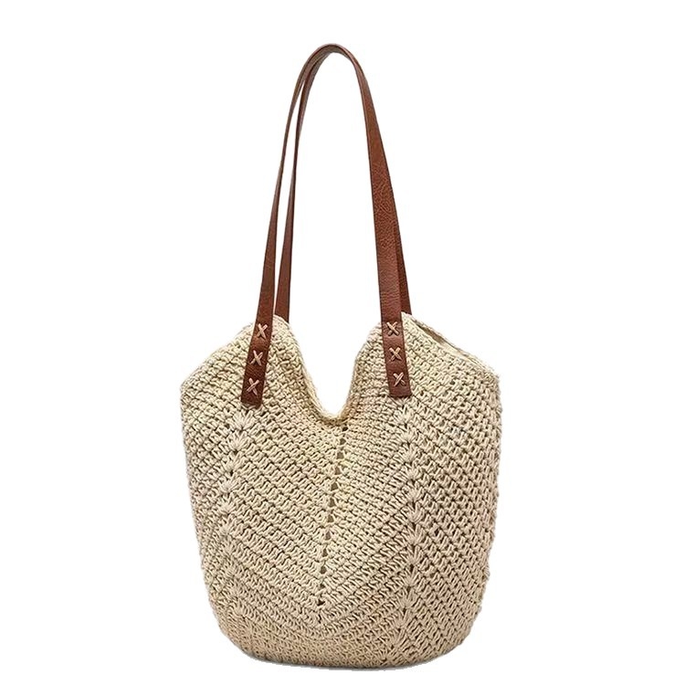 Geantă de plajă din sfoară de bumbac, stil casual, geantă Tote, formă verticală pătrată, fermoar, buzunar interior pentru telefon