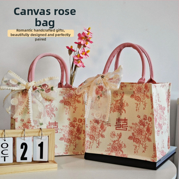 Geantă cadou pentru domnișoarele de onoare – pânză, stil festiv, personalizabilă, imprimare logo disponibilă, cusătură