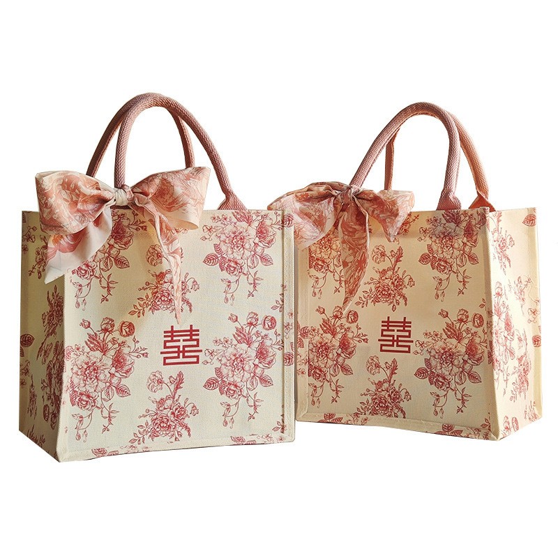 Geantă cadou pentru domnișoarele de onoare – pânză, stil festiv, personalizabilă, imprimare logo disponibilă, cusătură