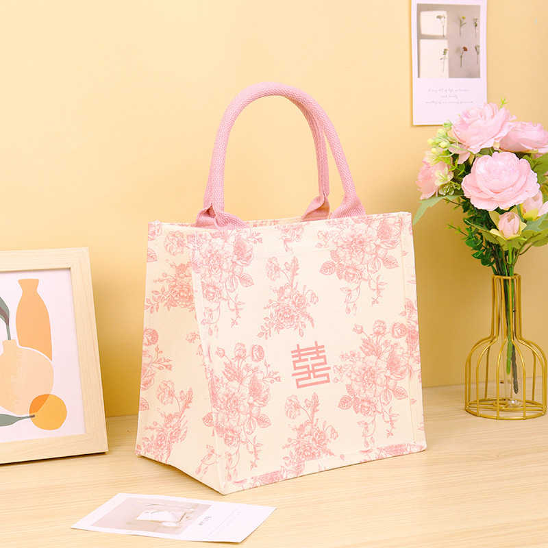 Geantă cadou pentru domnișoarele de onoare – pânză, stil festiv, personalizabilă, imprimare logo disponibilă, cusătură