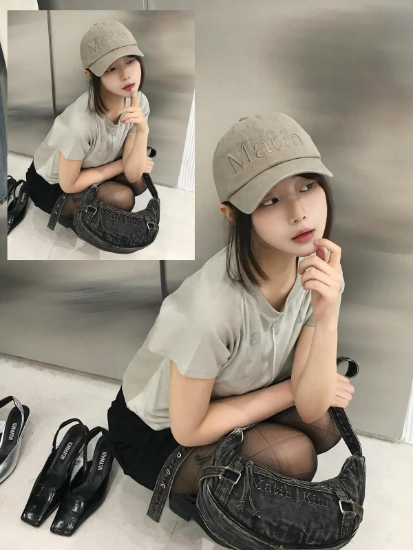 Geantă de umăr din denim Matin Kim pentru femei, formă dumpling, fermoar, buzunar intern cu fermoar, căptușeală din poliester