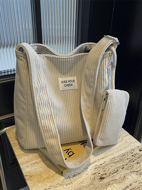Corduroy tote torba, street trend stil, vertikalni kvadratni oblik, magnetska kopča, unutarnji džep s zipom i ID džep, poliesterska podstava