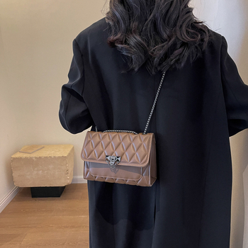 Crossbody torbica s dijamantnim lancem, mala kvadratna forma, PU denim, gradski stil, proljeće 2024, zatvaranje lokotom, podstava od sintetičke kože, unutarnja džep