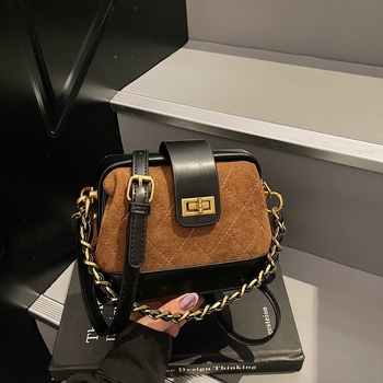 Suede gradska crossbody torba za ramena, horizontalnog kvadratnog oblika, zaključavanje, unutarnja džep s zatvaračem, dvostruki naramenice