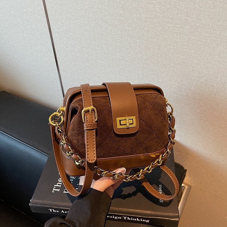 Suede gradska crossbody torba za ramena, horizontalnog kvadratnog oblika, zaključavanje, unutarnja džep s zatvaračem, dvostruki naramenice