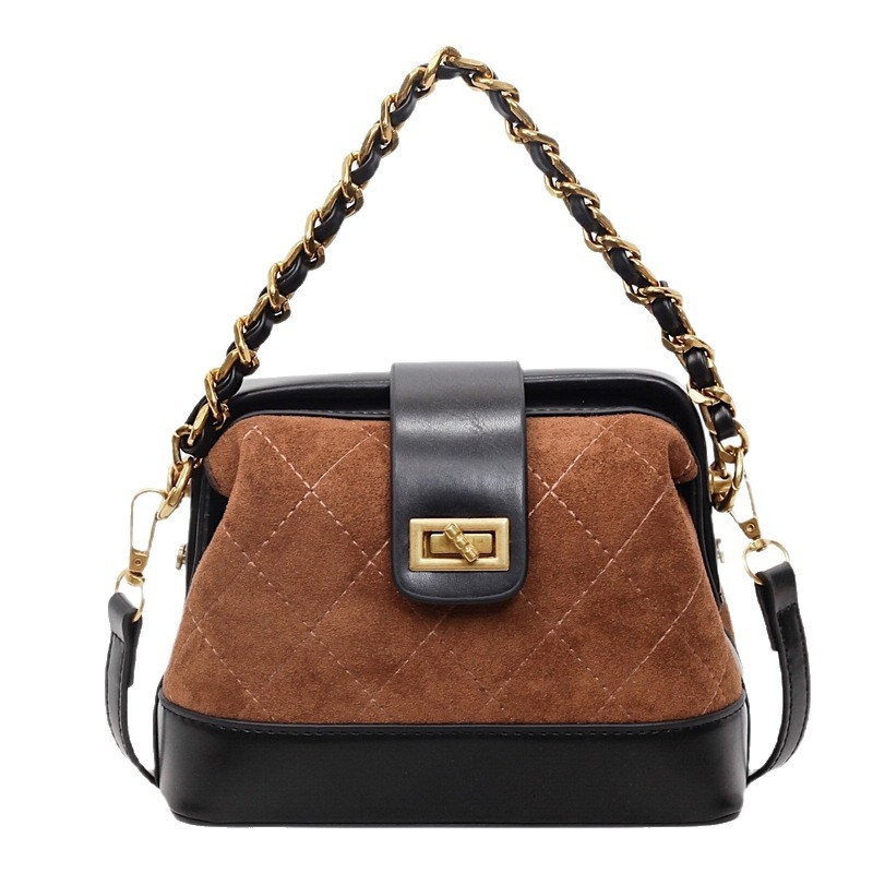 Suede gradska crossbody torba za ramena, horizontalnog kvadratnog oblika, zaključavanje, unutarnja džep s zatvaračem, dvostruki naramenice
