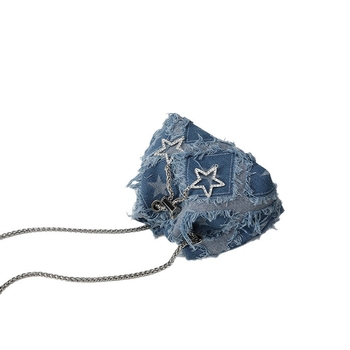 Denim torbica za rame, horizontalni kvadratni oblik, magnetsko zatvaranje, podstava od poliestera, ulični stil