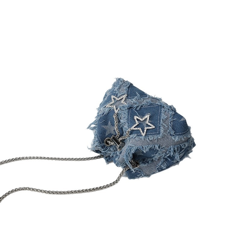 Denim torbica za rame, horizontalni kvadratni oblik, magnetsko zatvaranje, podstava od poliestera, ulični stil