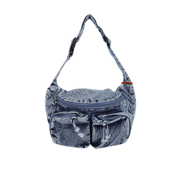Crossbody torba od denima — gradski stil, zatvarač, vodoravno kvadratnog oblika