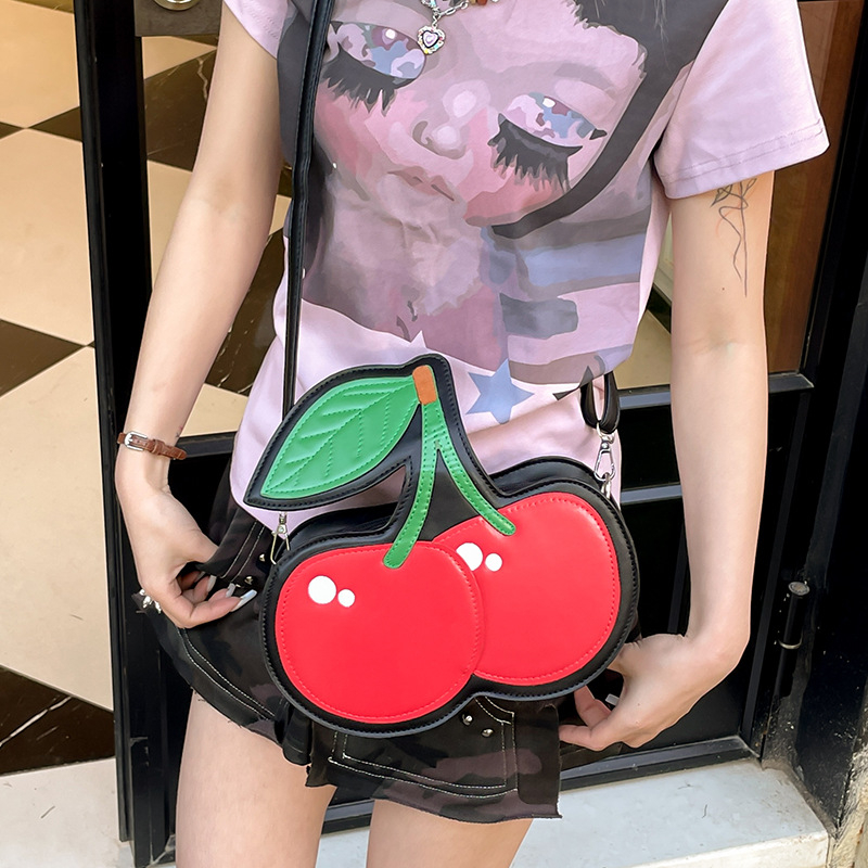 Torba za ramena u obliku trešnje, PU materijal, crossbody stil, zatvaranje zipom, unutarnji džep sa zipom