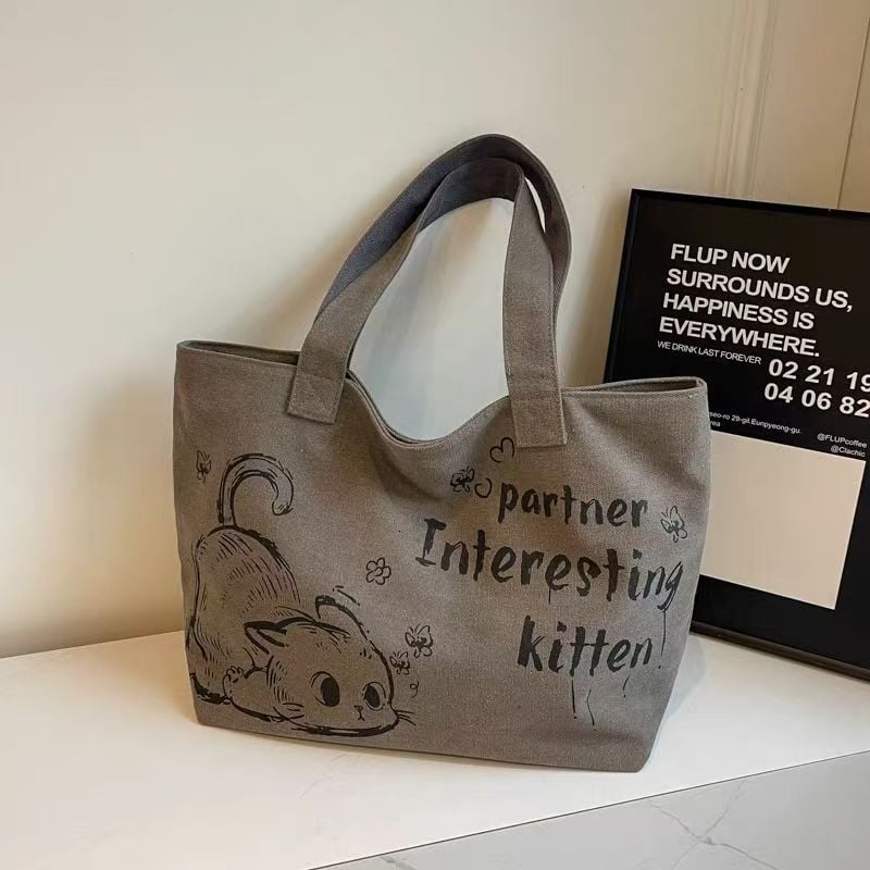 Платнена Tote чанта за жени, ежедневна и практична, голям капацитет, цип за затваряне, хоризонтална квадратна форма, полиестерова облицовка, джоб за мобилен телефон