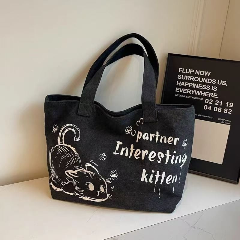 Платнена Tote чанта за жени, ежедневна и практична, голям капацитет, цип за затваряне, хоризонтална квадратна форма, полиестерова облицовка, джоб за мобилен телефон