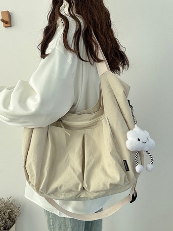 Női tote válltáska, könnyű, nagy kapacitású, nylon anyagú, városi egyszerű stílus, vízszintes négyzetes forma, cipzáras zárás