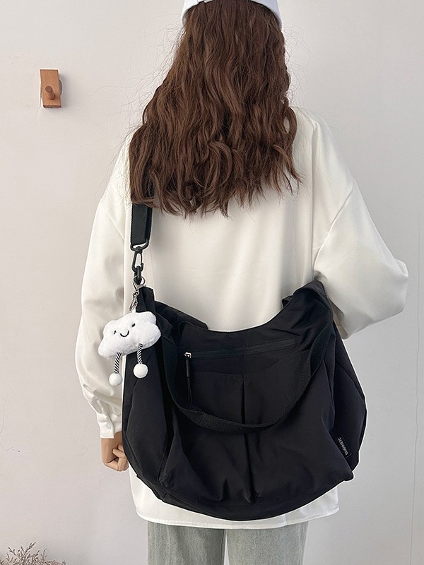 Női tote válltáska, könnyű, nagy kapacitású, nylon anyagú, városi egyszerű stílus, vízszintes négyzetes forma, cipzáras zárás