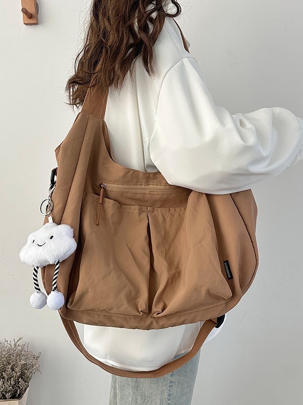 Női tote válltáska, könnyű, nagy kapacitású, nylon anyagú, városi egyszerű stílus, vízszintes négyzetes forma, cipzáras zárás