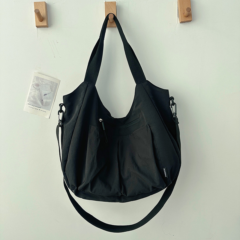 Női tote válltáska, könnyű, nagy kapacitású, nylon anyagú, városi egyszerű stílus, vízszintes négyzetes forma, cipzáras zárás