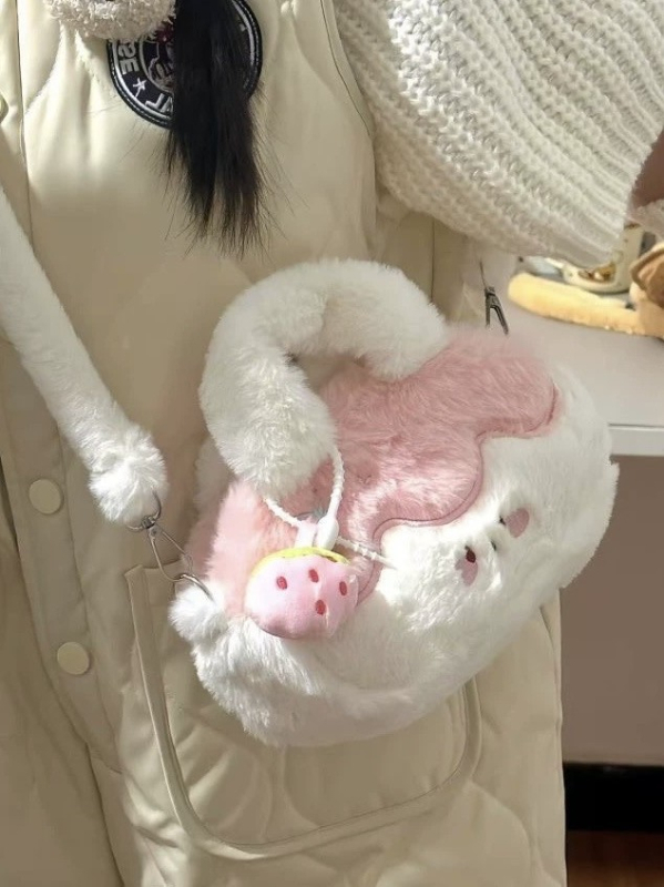 Japanski stil pliš crossbody torba s zipom, podstava od najlona, horizontalni kvadratni oblik, pretinac za telefon, jedna naramenica, za svakodnevnu upotrebu