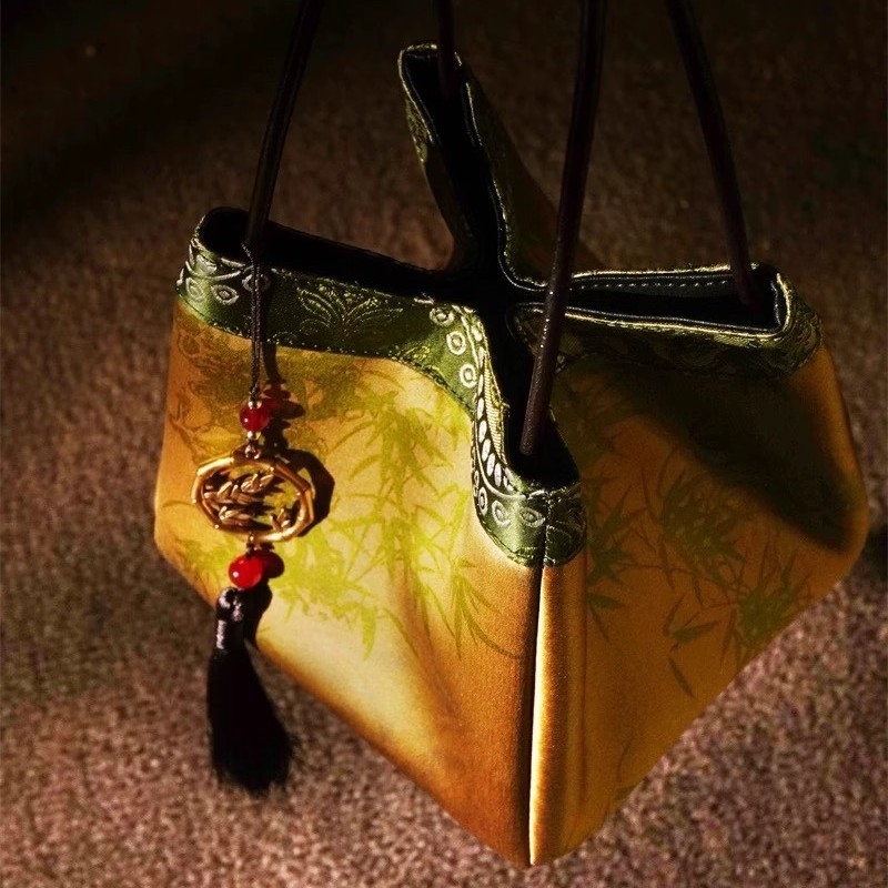 Női kézitáska kínai stílusban, irodalmi-nemzeti bájjal, PU bőr, függőleges négyzet alakú, mágneszár, poliészter bélés