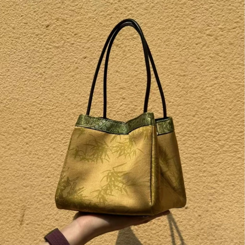 Női kézitáska kínai stílusban, irodalmi-nemzeti bájjal, PU bőr, függőleges négyzet alakú, mágneszár, poliészter bélés