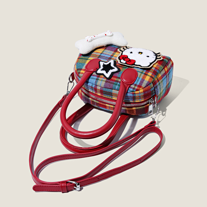 Válltáska városi minimalista stílussal, gyapjú anyag, párna alakú forma, cipzár, poliészter bélés