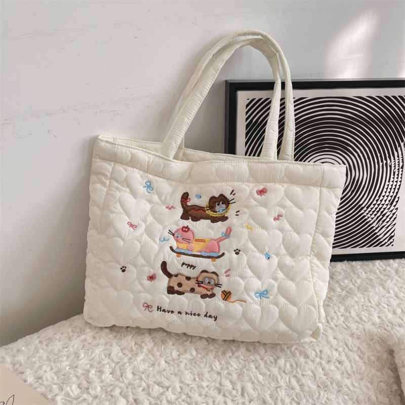 Kutya hímzett tote táska – utcai trend, poliészter, poplin belső, vízszintes négyszög alak, dupla fogantyú