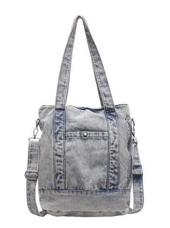 Denim tote torba, vertikalni kvadratni oblik, zatvaranje zipom, unutarnji džep sa zipom, gradski stil
