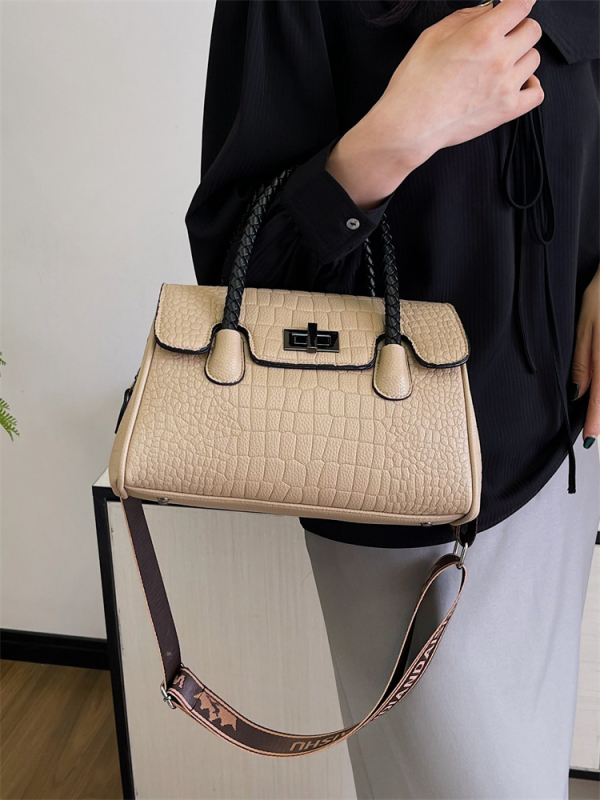Ženska Saddle Bag torba preko ramena - PU koža, zatvarač, unutarnji džepovi, poliester podstava, vodoravni kvadratni oblik