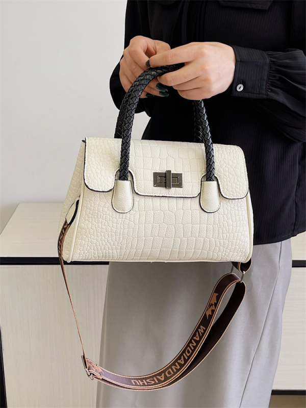 Ženska Saddle Bag torba preko ramena - PU koža, zatvarač, unutarnji džepovi, poliester podstava, vodoravni kvadratni oblik