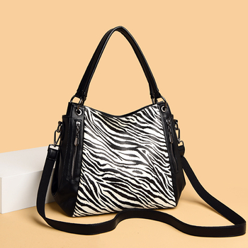 Tote torba s leopard-zebra uzorkom, PU materijal, zatvarač, Zima 2021, svakodnevna uporaba
