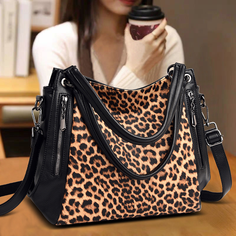 Tote torba s leopard-zebra uzorkom, PU materijal, zatvarač, Zima 2021, svakodnevna uporaba