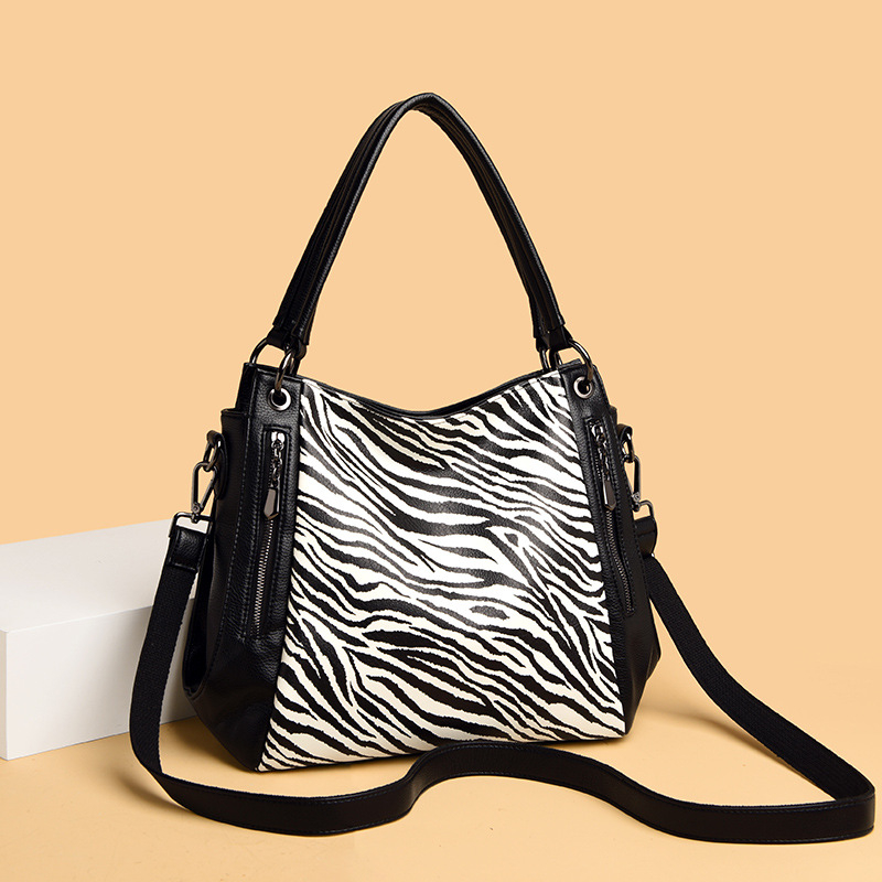 Tote torba s leopard-zebra uzorkom, PU materijal, zatvarač, Zima 2021, svakodnevna uporaba