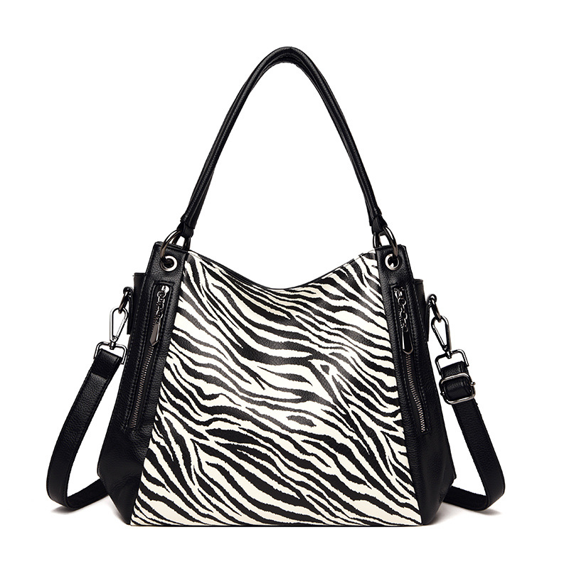 Tote torba s leopard-zebra uzorkom, PU materijal, zatvarač, Zima 2021, svakodnevna uporaba