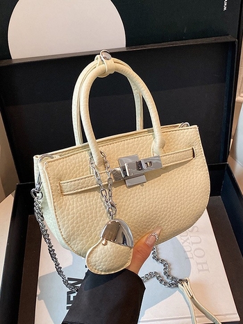 Birkin inspirirana torba s lančanim kaišem, PU materijal, vodoravni kvadratni oblik, zatvarač, podstava od poliestera